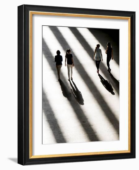 Shadows create black and white stripes in turbine room of Tate Gallery, London-Charles Bowman-Framed Photographic Print