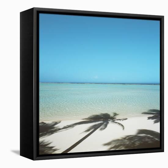 Shadows of Palm Trees on Beach-null-Framed Premier Image Canvas