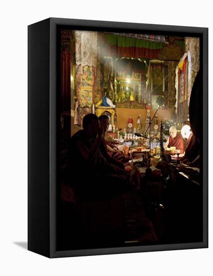 Shaft of Light Falls on Tibetan Buddhist Monks, Meru Nyingba Monastery, Bharkor, Tibet, China-Don Smith-Framed Premier Image Canvas