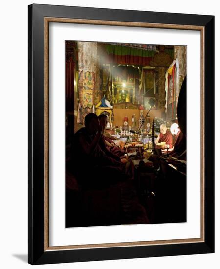 Shaft of Light Falls on Tibetan Buddhist Monks, Meru Nyingba Monastery, Bharkor, Tibet, China-Don Smith-Framed Photographic Print