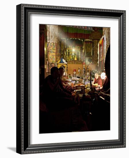 Shaft of Light Falls on Tibetan Buddhist Monks, Meru Nyingba Monastery, Bharkor, Tibet, China-Don Smith-Framed Photographic Print