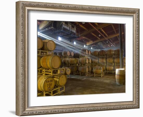 Shafts of Light in Barrel Room of Montevina Winery, Shenandoah Valley, California, USA-Janis Miglavs-Framed Photographic Print