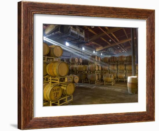 Shafts of Light in Barrel Room of Montevina Winery, Shenandoah Valley, California, USA-Janis Miglavs-Framed Photographic Print