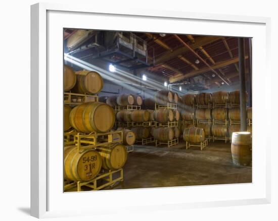 Shafts of Light in Barrel Room of Montevina Winery, Shenandoah Valley, California, USA-Janis Miglavs-Framed Photographic Print