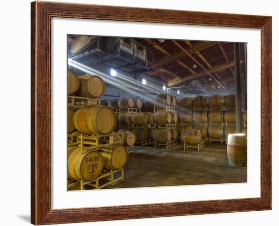 Shafts of Light in Barrel Room of Montevina Winery, Shenandoah Valley, California, USA-Janis Miglavs-Framed Photographic Print