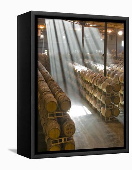 Shafts of Light in Barrel Room of Montevina Winery, Shenandoah Valley, California, USA-Janis Miglavs-Framed Premier Image Canvas