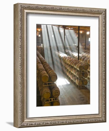 Shafts of Light in Barrel Room of Montevina Winery, Shenandoah Valley, California, USA-Janis Miglavs-Framed Photographic Print