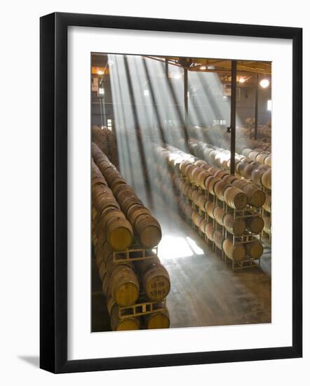 Shafts of Light in Barrel Room of Montevina Winery, Shenandoah Valley, California, USA-Janis Miglavs-Framed Photographic Print