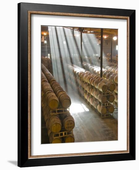 Shafts of Light in Barrel Room of Montevina Winery, Shenandoah Valley, California, USA-Janis Miglavs-Framed Photographic Print