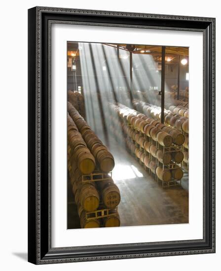 Shafts of Light in Barrel Room of Montevina Winery, Shenandoah Valley, California, USA-Janis Miglavs-Framed Photographic Print