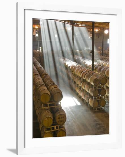 Shafts of Light in Barrel Room of Montevina Winery, Shenandoah Valley, California, USA-Janis Miglavs-Framed Photographic Print