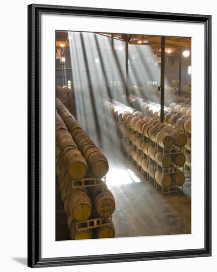 Shafts of Light in Barrel Room of Montevina Winery, Shenandoah Valley, California, USA-Janis Miglavs-Framed Photographic Print