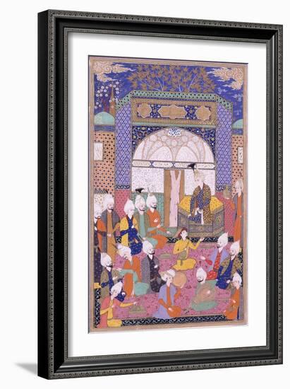 Shah Isma'Il Holding the First Private Audience after His Accession in Tabriz, C.1590-1600-null-Framed Giclee Print