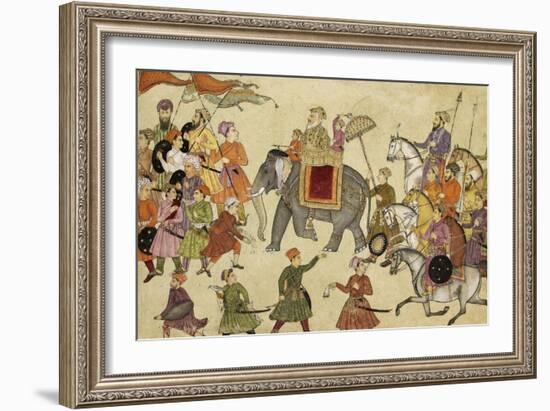 Shah Jahan Mounted on an Elephant with His Retinue-null-Framed Giclee Print