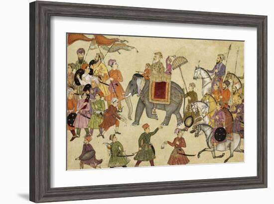 Shah Jahan Mounted on an Elephant with His Retinue-null-Framed Giclee Print