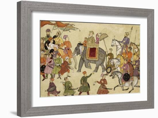 Shah Jahan Mounted on an Elephant with His Retinue-null-Framed Giclee Print