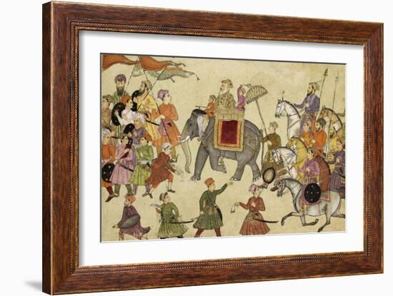 Shah Jahan Mounted on an Elephant with His Retinue-null-Framed Giclee Print