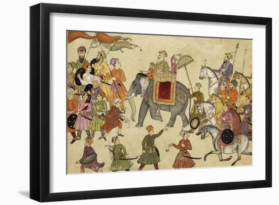 Shah Jahan Mounted on an Elephant with His Retinue-null-Framed Giclee Print