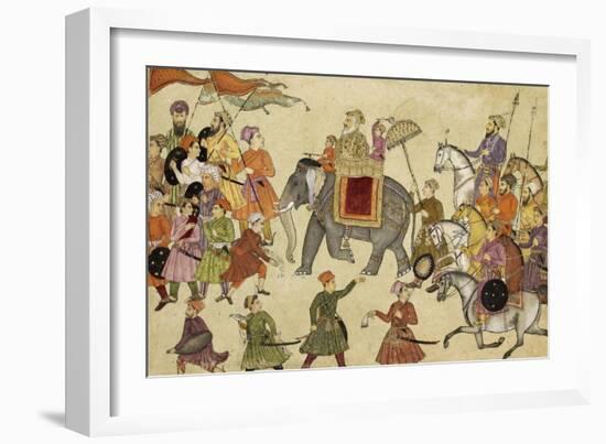 Shah Jahan Mounted on an Elephant with His Retinue-null-Framed Giclee Print