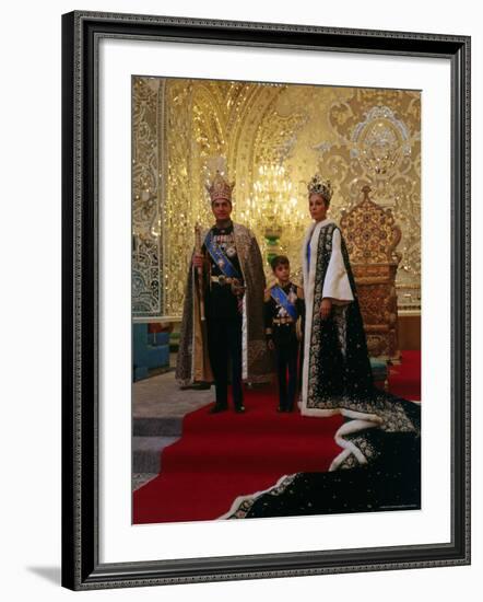 Shah of Iran, Mohamed Reza, Posing with Son Prince Reza and Wife Farah-Dmitri Kessel-Framed Premium Photographic Print