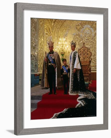 Shah of Iran, Mohamed Reza, Posing with Son Prince Reza and Wife Farah-Dmitri Kessel-Framed Premium Photographic Print