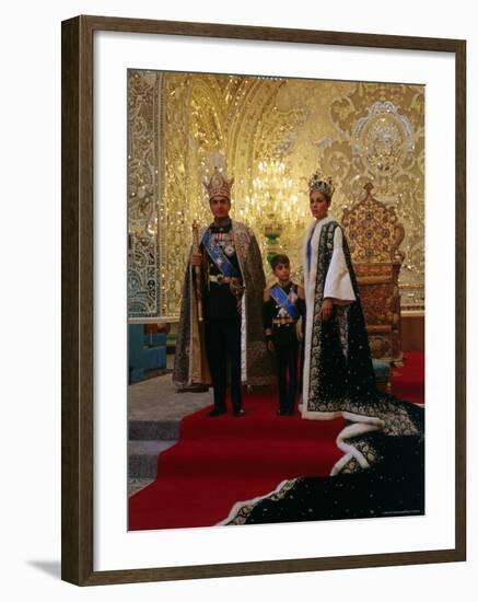 Shah of Iran, Mohamed Reza, Posing with Son Prince Reza and Wife Farah-Dmitri Kessel-Framed Premium Photographic Print