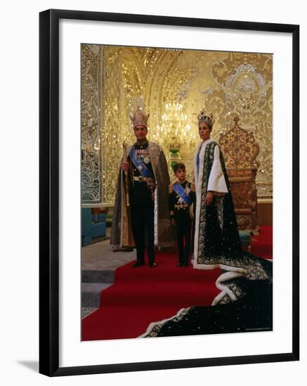 Shah of Iran, Mohamed Reza, Posing with Son Prince Reza and Wife Farah-Dmitri Kessel-Framed Premium Photographic Print