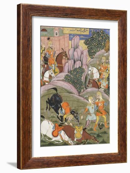 Shahnameh de Ferdowsi ou le Livre des Rois. Bijane et Roham partent attaquer Firoud-null-Framed Giclee Print