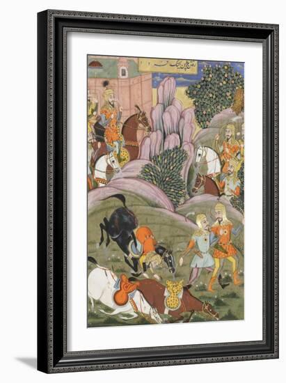 Shahnameh de Ferdowsi ou le Livre des Rois. Bijane et Roham partent attaquer Firoud-null-Framed Giclee Print