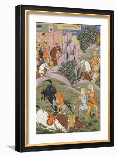 Shahnameh de Ferdowsi ou le Livre des Rois. Bijane et Roham partent attaquer Firoud-null-Framed Giclee Print