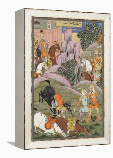 Shahnameh de Ferdowsi ou le Livre des Rois. Bijane et Roham partent attaquer Firoud-null-Framed Premier Image Canvas