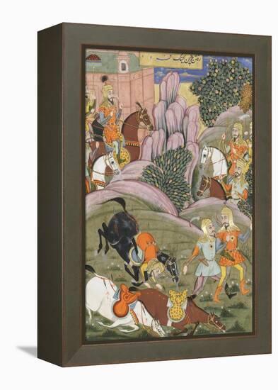 Shahnameh de Ferdowsi ou le Livre des Rois. Bijane et Roham partent attaquer Firoud-null-Framed Premier Image Canvas