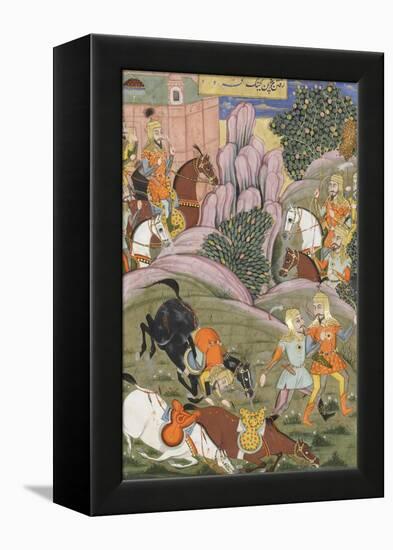 Shahnameh de Ferdowsi ou le Livre des Rois. Bijane et Roham partent attaquer Firoud-null-Framed Premier Image Canvas