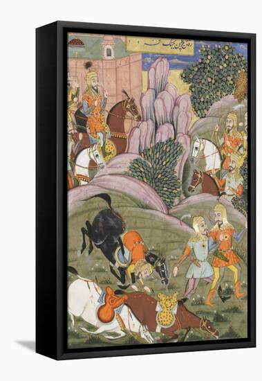 Shahnameh de Ferdowsi ou le Livre des Rois. Bijane et Roham partent attaquer Firoud-null-Framed Premier Image Canvas