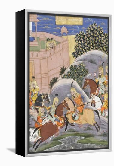 Shahnameh de Ferdowsi ou le Livre des Rois. Combat de Bijène contre Firoud-null-Framed Premier Image Canvas