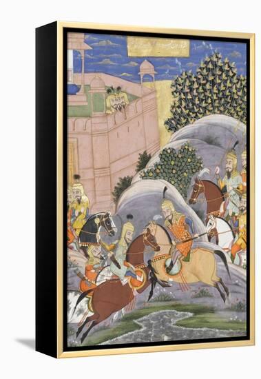 Shahnameh de Ferdowsi ou le Livre des Rois. Combat de Bijène contre Firoud-null-Framed Premier Image Canvas