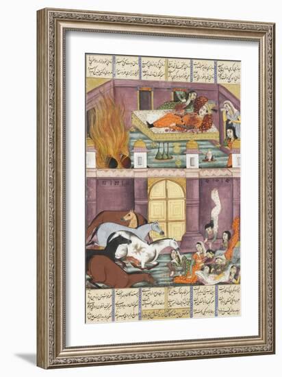 Shahnameh de Ferdowsi ou le Livre des Rois. Mort de Firoud et de sa mère Djerireh-null-Framed Giclee Print