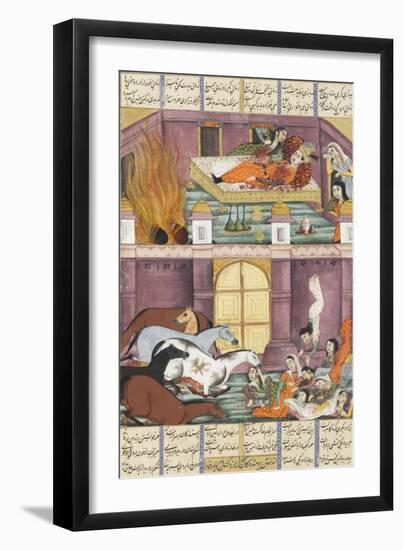 Shahnameh de Ferdowsi ou le Livre des Rois. Mort de Firoud et de sa mère Djerireh-null-Framed Giclee Print
