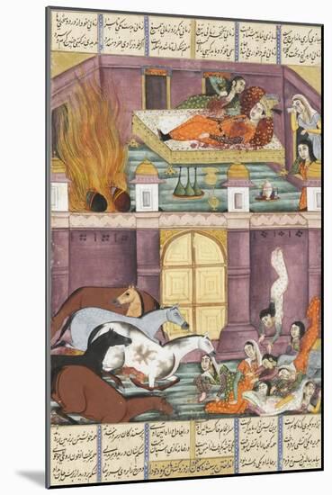 Shahnameh de Ferdowsi ou le Livre des Rois. Mort de Firoud et de sa mère Djerireh-null-Mounted Giclee Print