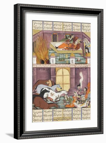 Shahnameh de Ferdowsi ou le Livre des Rois. Mort de Firoud et de sa mère Djerireh-null-Framed Giclee Print