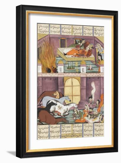Shahnameh de Ferdowsi ou le Livre des Rois. Mort de Firoud et de sa mère Djerireh-null-Framed Giclee Print