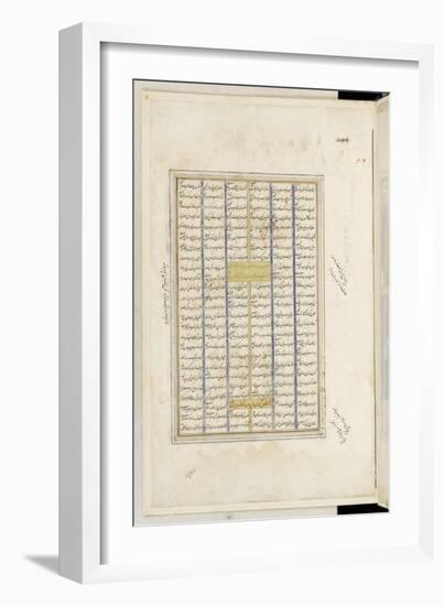 Shahnameh de Ferdowsi ou le Livre des Rois. Page de texte-null-Framed Giclee Print