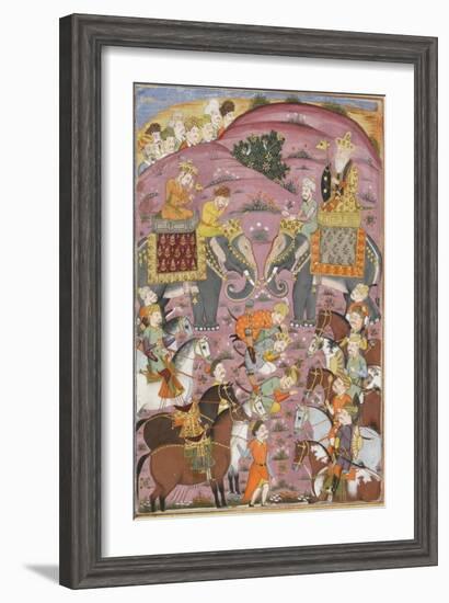 Shahnameh de Ferdowsi ou le Livre des Rois. Première entrevue de Roustam et son aïeul Sam-null-Framed Giclee Print