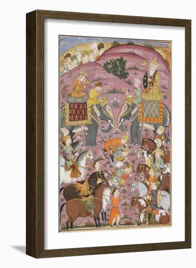 Shahnameh de Ferdowsi ou le Livre des Rois. Première entrevue de Roustam et son aïeul Sam-null-Framed Giclee Print