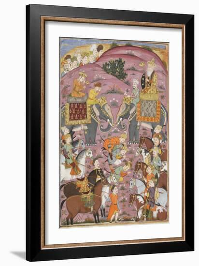 Shahnameh de Ferdowsi ou le Livre des Rois. Première entrevue de Roustam et son aïeul Sam-null-Framed Giclee Print