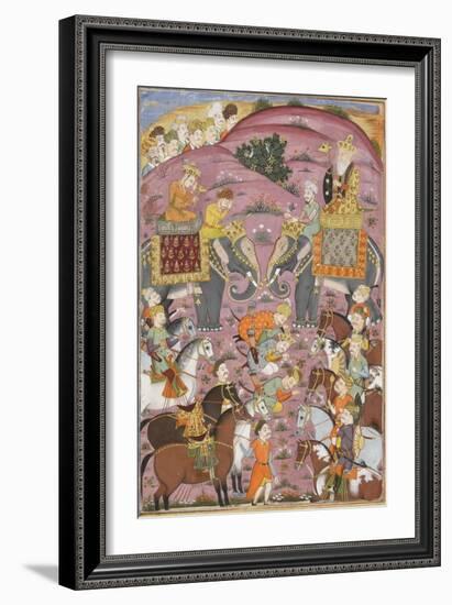 Shahnameh de Ferdowsi ou le Livre des Rois. Première entrevue de Roustam et son aïeul Sam-null-Framed Giclee Print