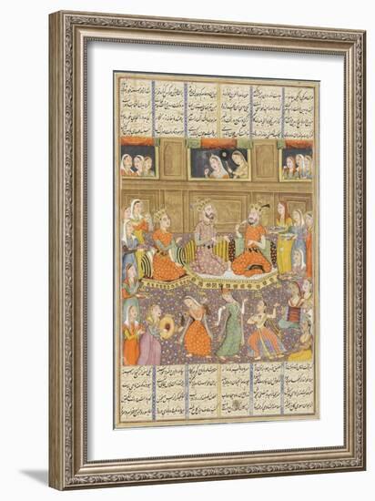 Shahnameh de Ferdowsi ou le Livre des Rois. Réception au palais de Mihras, roi de Kasoul.-null-Framed Giclee Print