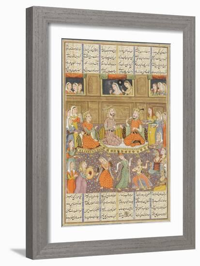 Shahnameh de Ferdowsi ou le Livre des Rois. Réception au palais de Mihras, roi de Kasoul.-null-Framed Giclee Print