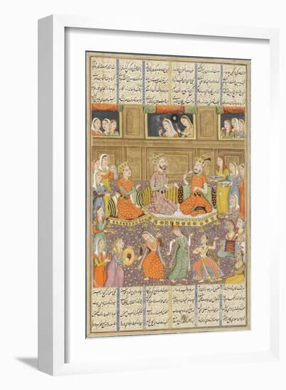 Shahnameh de Ferdowsi ou le Livre des Rois. Réception au palais de Mihras, roi de Kasoul.-null-Framed Giclee Print