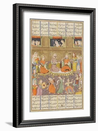 Shahnameh de Ferdowsi ou le Livre des Rois. Réception au palais de Mihras, roi de Kasoul.-null-Framed Giclee Print